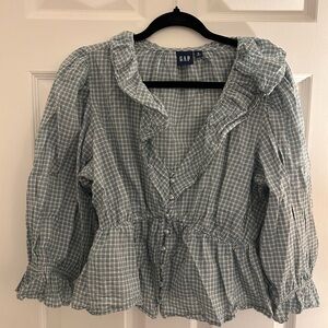 GAP Women's Light Blue Plaid Blouse